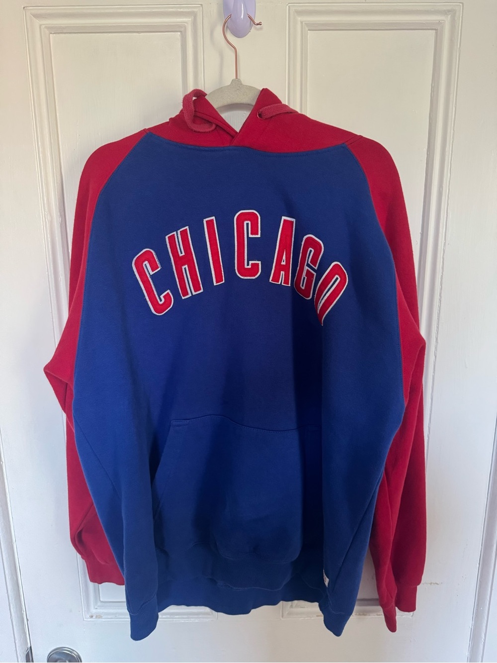 Stitches MLB Chicago Cubs Pullover Hoodie Sweatshirt Mens Large Blue Red Stiched